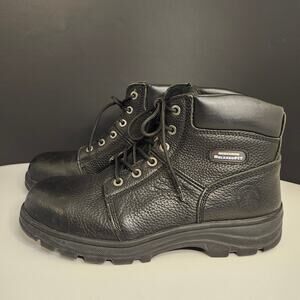 Sketchers Black Leather Ankle Boots Steel Toe Sz 10.5 M Relaxed Fit Workwear
